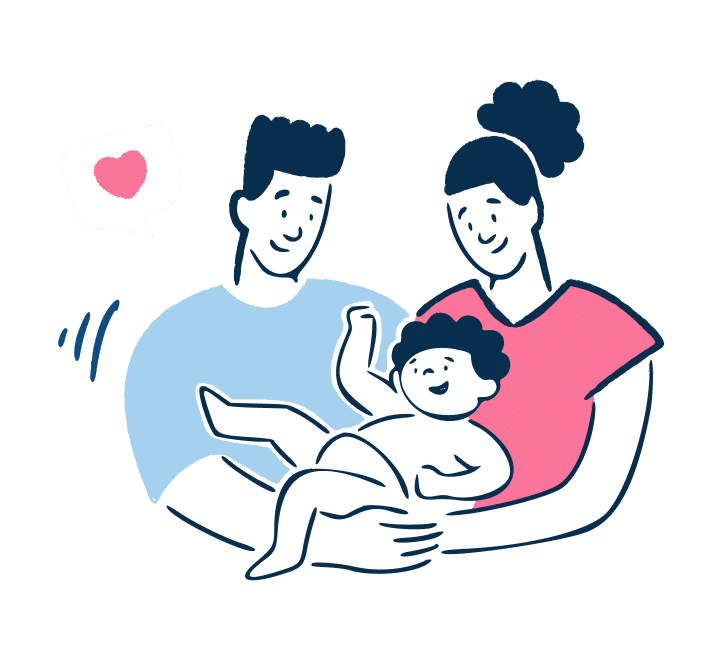 icon of mother and father carrying a child